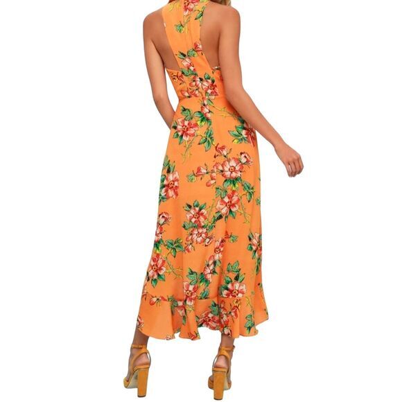 D1 Ali &‎ Jay Orange Floral Maxi Dress Size Small - Picture 2 of 9